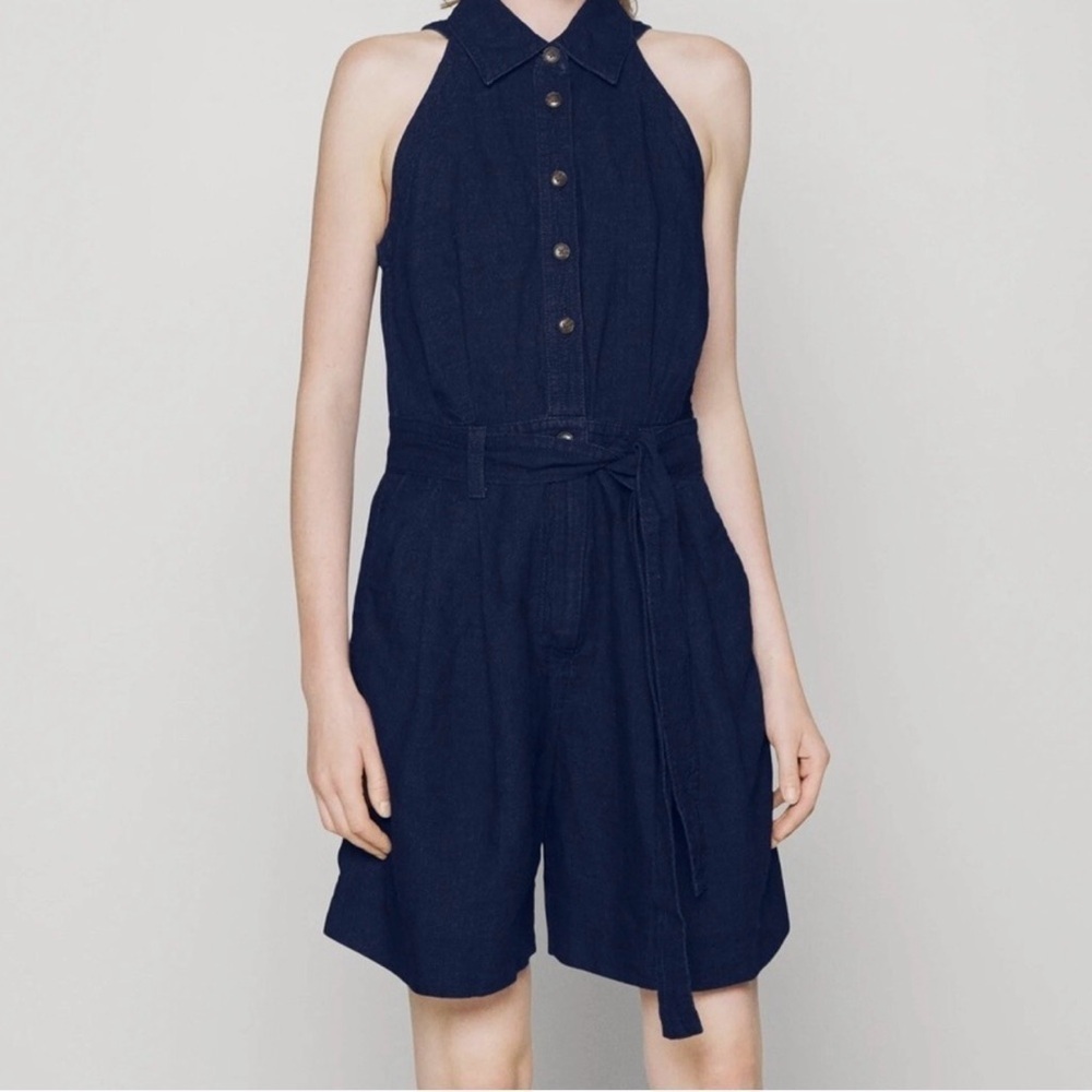 Banana Republic 00 Petite Linen Cotton Blend Button Front Camp Romper Pleaded